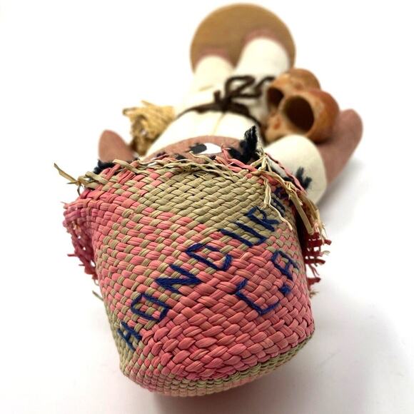 Honduras Folk Art Doll with Pots and Basket 10.5" Tall On Wooden Base - Picture 6 of 7